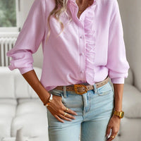 Striped Long Sleeve Shirt Fashion Ruffle Design Button Up Tops Casual Office Blouse Elegant Commuting Women's Clothing - MANDOTOS INTERNATIONAL0