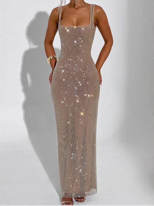 Sexy Double-shoulder Strap Sequins Net Drill Suspenders Dress MANDOTOS