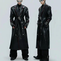 Wide Shoulder Fur Metal Belt Waist Long-cut Coat - MANDOTOS