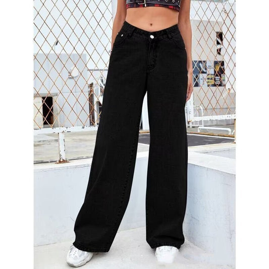 Sweet And Spicy Style High Waist Straight Jeans for women in black