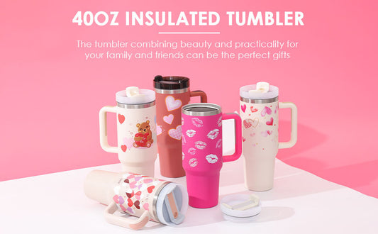 40 Oz Tumbler With Handle Straw Insulated, Stainless Steel Spill Proof Vacuum Coffee Cup Tumbler With Lid Tapered Mug Gifts For Valentine Lover Suitable For Car Gym Office Travel - MANDOTOS