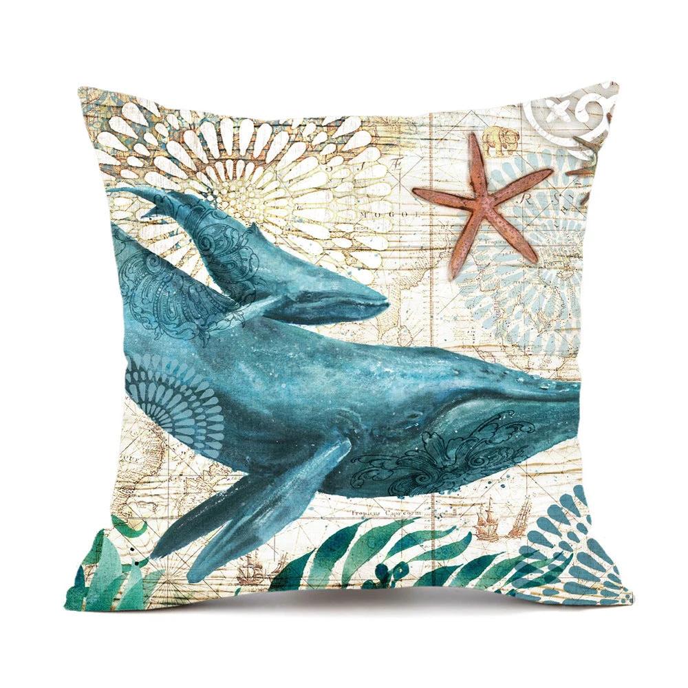 Mandotos Sea Turtle Printed Cushion Covers Linen Throw Pillow Cases For Home Decor Sofa Chair - MANDOTOS