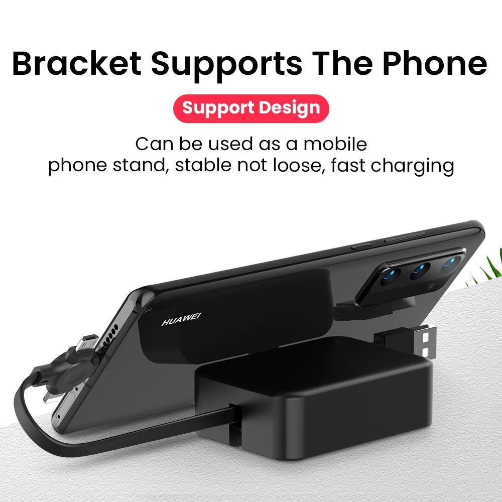 4 In 1 Retractable USB Cable Creative Macaron Type C Micro Cable For I Phone With Phone Stand Charging Data Cable Line Storage Box MANDOTOS