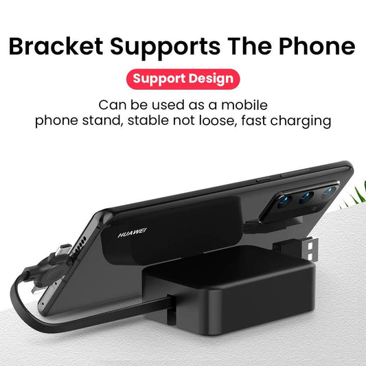 4 In 1 Retractable USB Cable Creative Macaron Type C Micro Cable For I Phone With Phone Stand Charging Data Cable Line Storage Box MANDOTOS