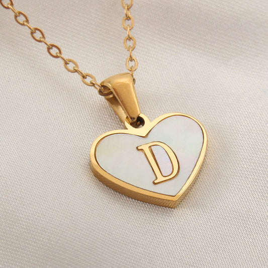 26 Letter Heart-shaped Necklace White Shell Love Clavicle Chain Fashion Personalized Necklace For Women Jewelry Valentine's Day - MANDOTOS