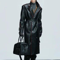Wide Shoulder Fur Metal Belt Waist Long-cut Coat - MANDOTOS