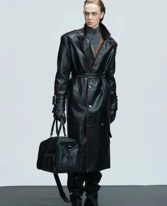 Wide Shoulder Fur Metal Belt Waist Long-cut Coat - MANDOTOS