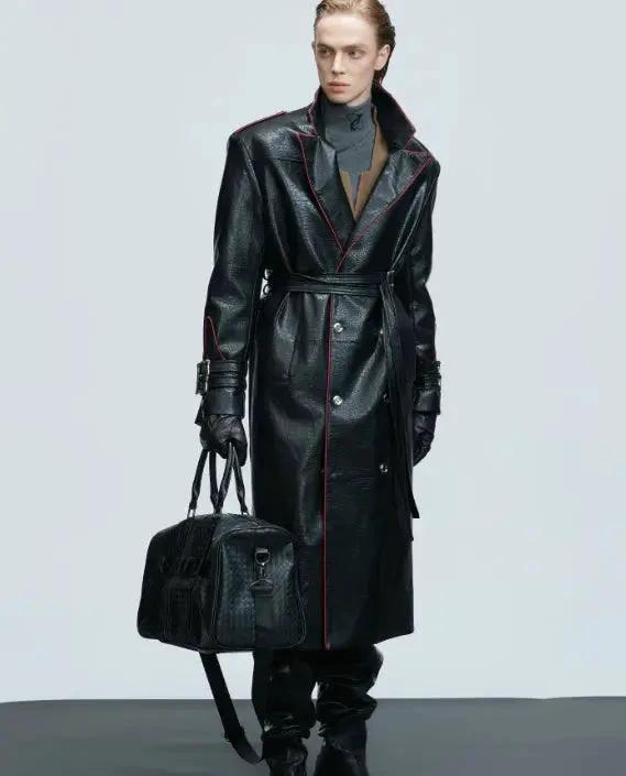 Wide Shoulder Fur Metal Belt Waist Long-cut Coat - MANDOTOS
