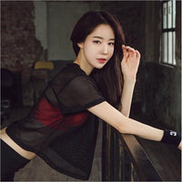Women Yoga Shirt Hollow Out Mesh Blouse Crop Tops Sports Running Tshirt Breathable Fitness Tops Gym Clothing for Women - MANDOTOS INTERNATIONAL0