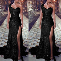 Women's Clothing One-shoulder Sleeveless Bronzing Split Dress MANDOTOS