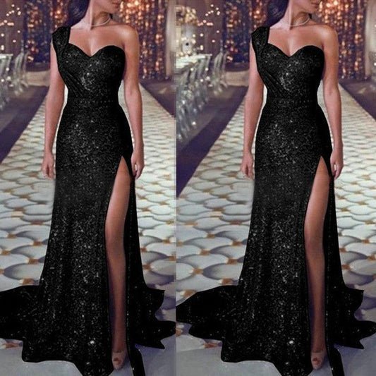 Women's Clothing One-shoulder Sleeveless Bronzing Split Dress MANDOTOS