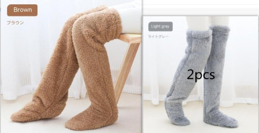Over Knee High Fuzzy Long Socks Winter Warm Cold Leg Knee Joint Cold-proof Stockings Home Floor Sleeping Socks - MANDOTOS