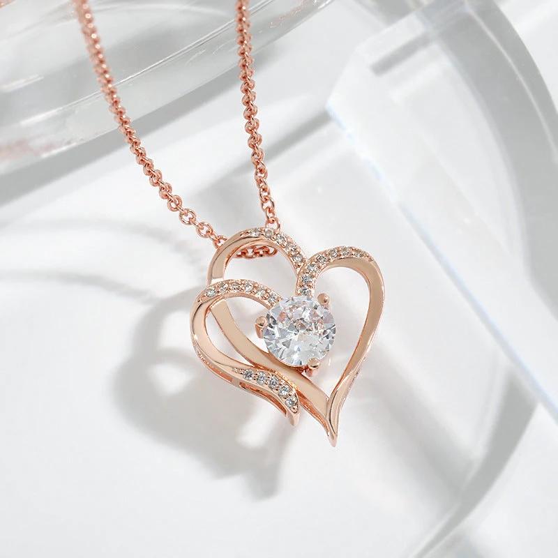 Zircon Double Love Necklace with Rhinestones 💖 Sparkling heart-shaped design for timeless elegance! - MANDOTOS