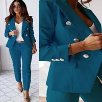 Double-Breasted Lapel Blazer & Zip-Up Trousers Suit
