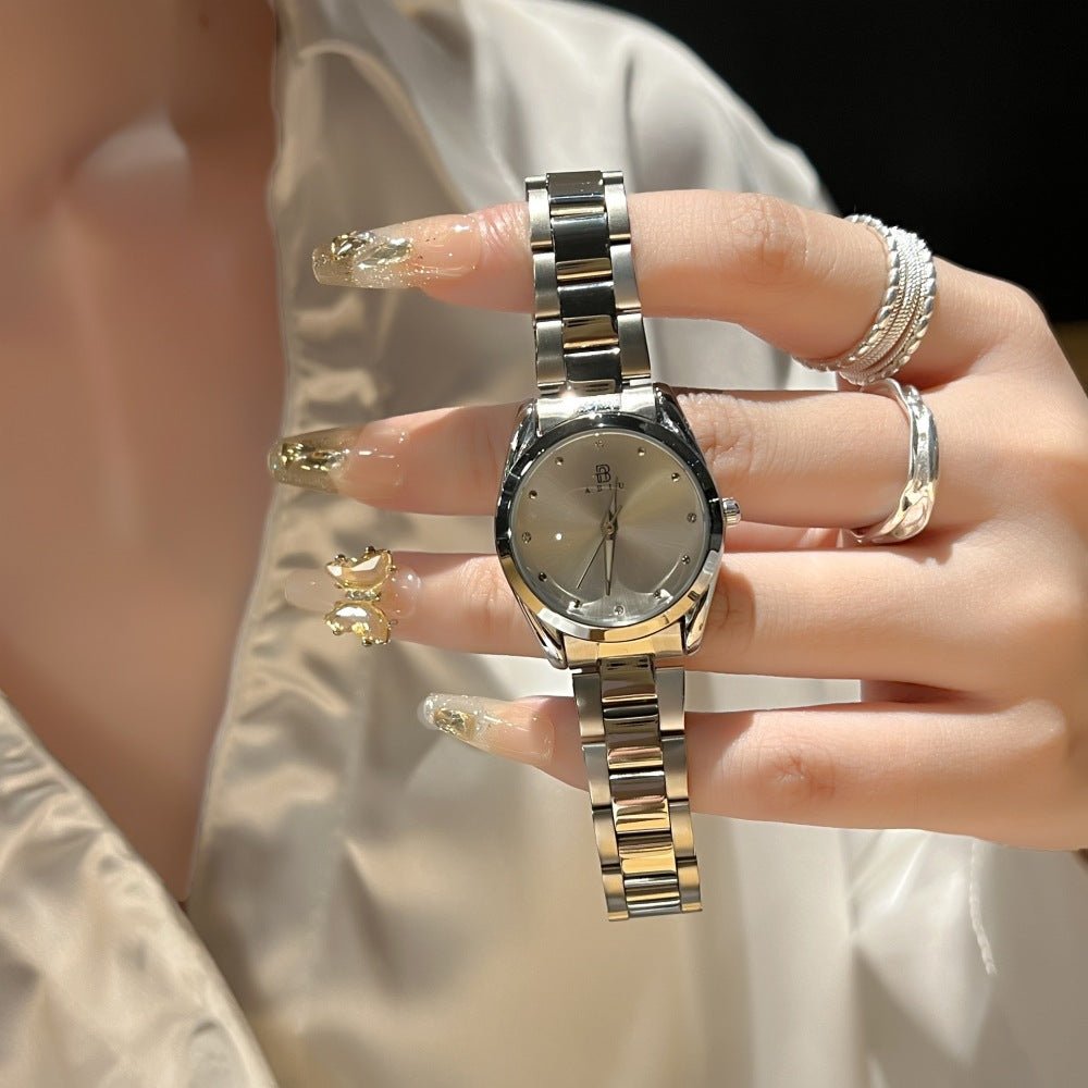 Exquisite Ladies Steel-band Wristwatch by Ancient Energy, silver dial with dot markers, stainless steel bracelet