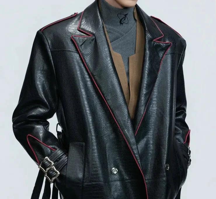 Wide Shoulder Fur Metal Belt Waist Long-cut Coat - MANDOTOS