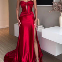 Tube Top Slit Red Extra Long Evening Dress MANDOTOS