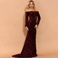 Sexy Strapless Long Sleeve Sequins Party Evening Dress MANDOTOS