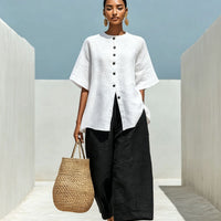 Linen Blend Cardigan Top & Cropped Wide-Leg Pants Set – 5 Colors S–3XL