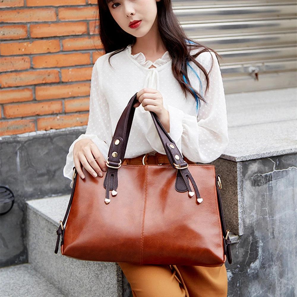Women's Large Capacity Soft Leather Shoulder Messenger Handbag - MANDOTOS INTERNATIONAL0