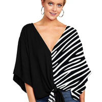 New V Neck Blouse Women Leopard Print Shirts Floral Tie Front Blouses Batwing Summer Oversize Ladies Tops - MANDOTOS INTERNATIONAL0