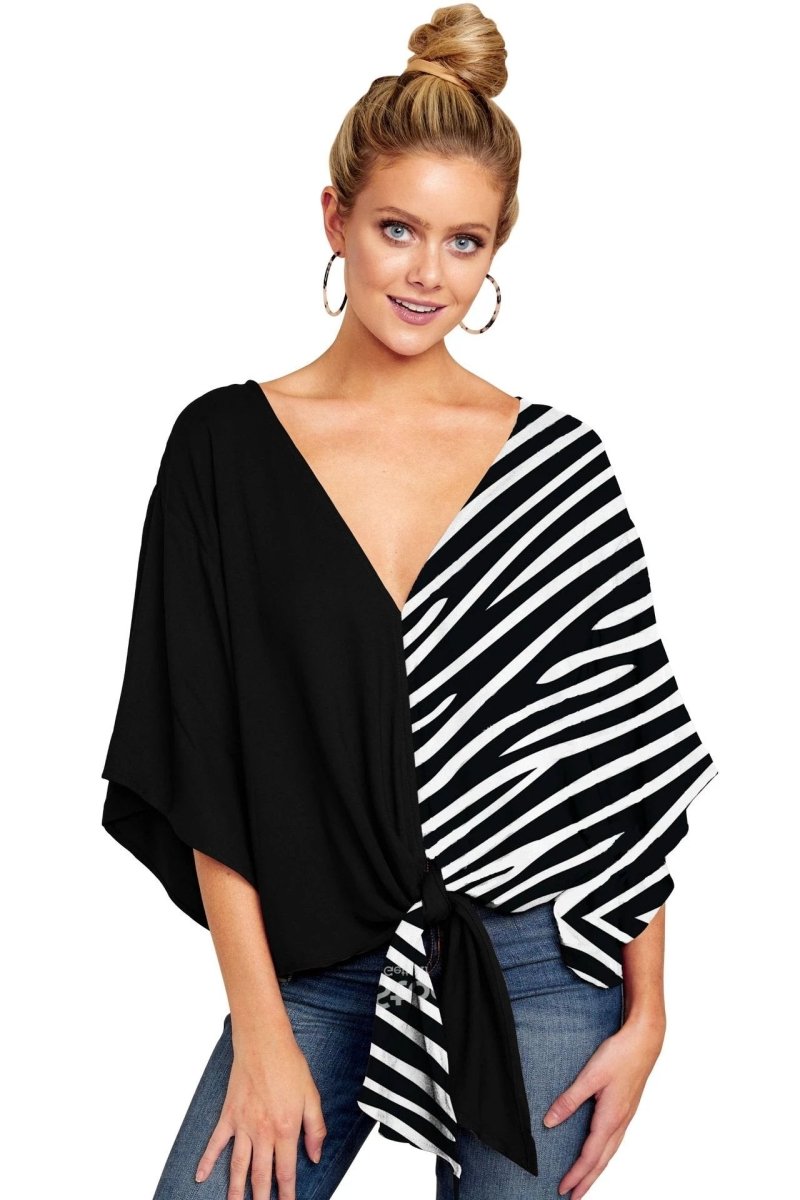 New V Neck Blouse Women Leopard Print Shirts Floral Tie Front Blouses Batwing Summer Oversize Ladies Tops - MANDOTOS INTERNATIONAL0