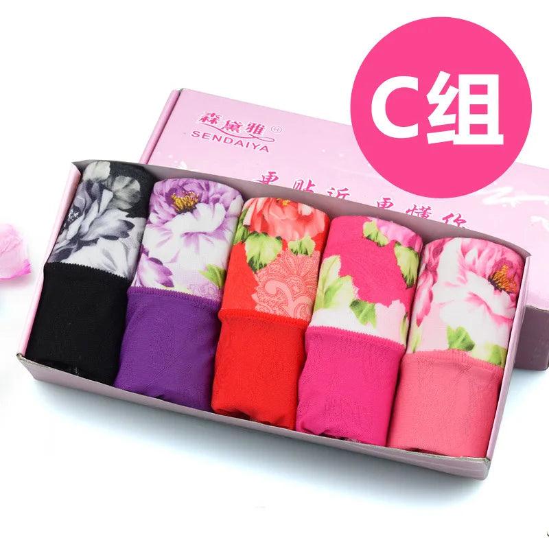 5Pcs Print Panties Women's Underwear Cute Cotton Panties Plus Size Briefs Girl Ladies Lingeries Panty Sexy Underpants For Women - MANDOTOS