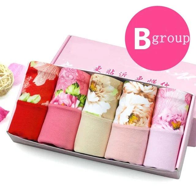 5Pcs Print Panties Women's Underwear Cute Cotton Panties Plus Size Briefs Girl Ladies Lingeries Panty Sexy Underpants For Women - MANDOTOS