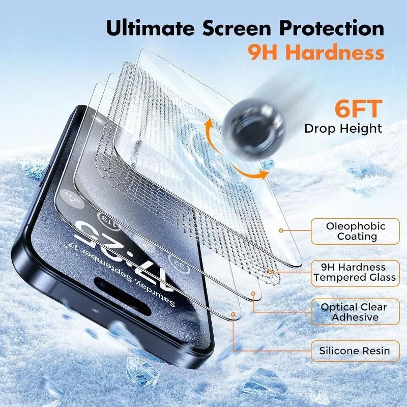 5pcs Tempered Glass For iPhone 15 Pro Max Screen Protector For iphone 14 13 12 11 16 7 8 Plus X XR XS Max Mini Protective Glass - MANDOTOS