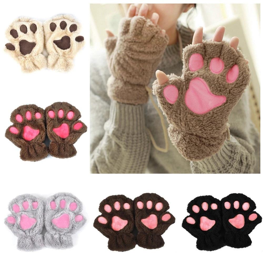 Winter Lovely Half Cover Paw Bear Cat Claw Gloves Short Finger MANDOTOS