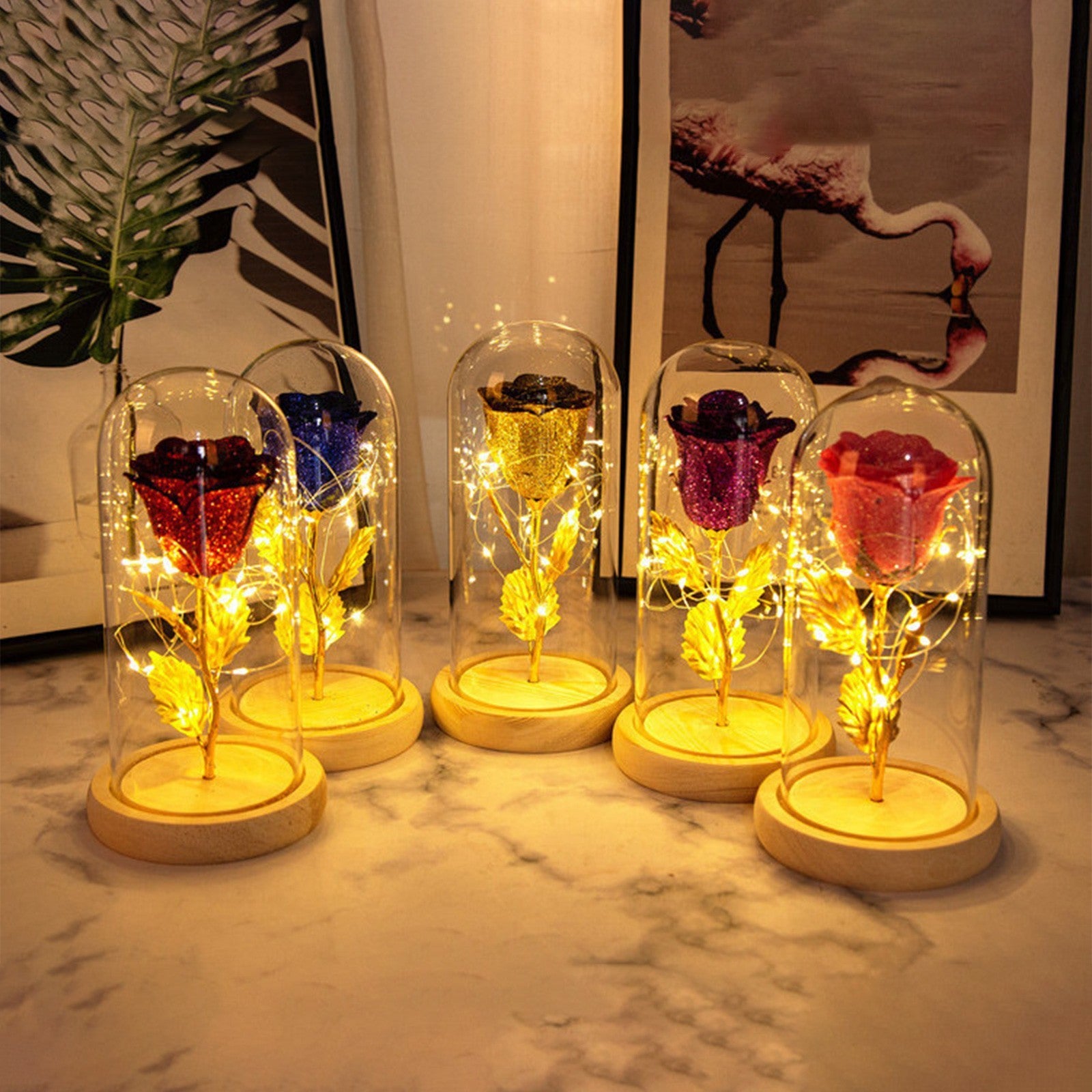 Valentines Day Gift For Girlfriend Eternal Rose Flowers LED Light In Glass Cover Day Wedding Decoration Favors Mother Day Female Gift Gift - MANDOTOS