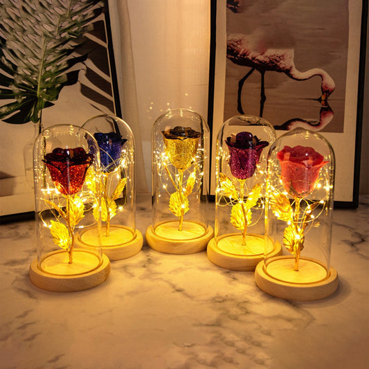 Valentines Day Gift For Girlfriend Eternal Rose Flowers LED Light In Glass Cover Day Wedding Decoration Favors Mother Day Female Gift Gift - MANDOTOS