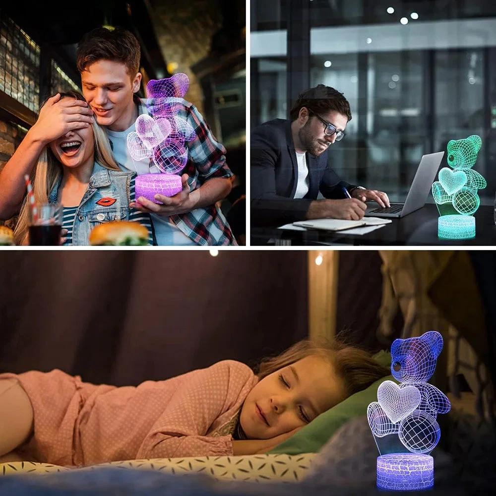 Mandotos 3D Teddy Bear Lamp Acrylic USB LED Night Light 16 Colors Remote Control MANDOTOS