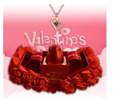 Valentine's Day Soap Rose Gift Box - Crystal Pendant Necklace Set - MANDOTOS