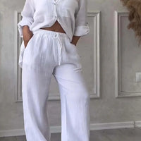 Wide-Leg Pants & Lace-Up Top Two-Piece Set – Solid Color, 12 Colors S–5XL