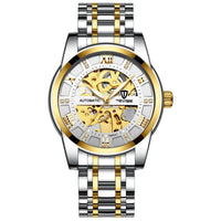 Mechanical skeleton watch with a two-tone gold and silver hollowed-out steel bracelet TEVISE automatic