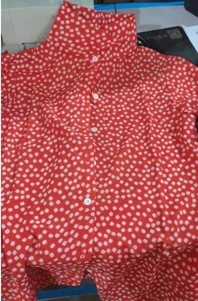 Printed Long Sleeve V - neck Button Ladies Blouse Women - MANDOTOS INTERNATIONAL0