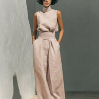 Women’s Cotton Linen Two-Piece Set – Sleeveless Top & Wide-Leg Pants