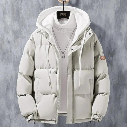 Fashion Hooded Jacket Men Winter Windproof Thickened Fake Two-piece Coat Solid Leisure Sports Cotton Jacket - MANDOTOS
