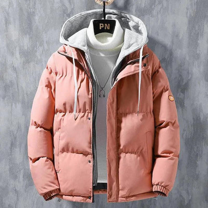 Fashion Hooded Jacket Men Winter Windproof Thickened Fake Two-piece Coat Solid Leisure Sports Cotton Jacket - MANDOTOS