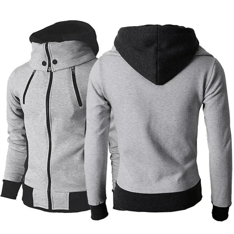 Men's Zip UP Hooded Jacket Fake Two Piece Sports Cardigan Casual Slim Sweatshirt Jacket - MANDOTOS