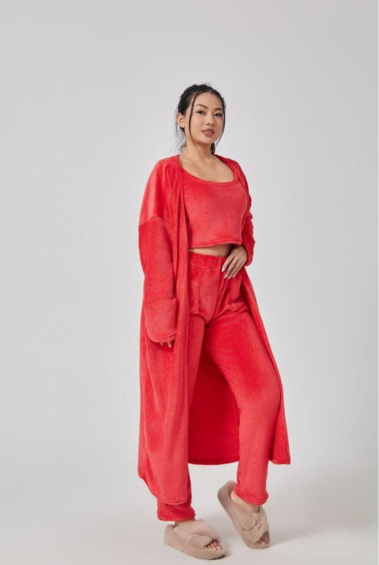 "Cozy Pajama Set, 3 Piece Lounge Set, Cute Loungewear, Warm Suit Sets, Matching Set, Lounge Set, 3 Piece Pant Sets, Women Winter Dress - MANDOTOS"