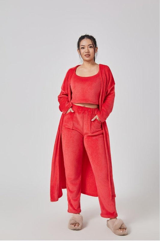 "Cozy Pajama Set, 3 Piece Lounge Set, Cute Loungewear, Warm Suit Sets, Matching Set, Lounge Set, 3 Piece Pant Sets, Women Winter Dress - MANDOTOS"