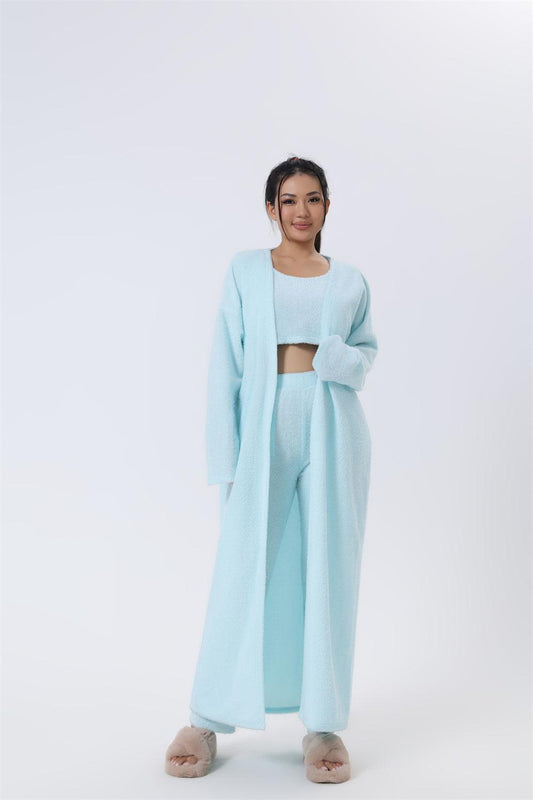 "Cozy Pajama Set, 3 Piece Lounge Set, Cute Loungewear, Warm Suit Sets, Matching Set, Lounge Set, 3 Piece Pant Sets, Women Winter Dress - MANDOTOS"