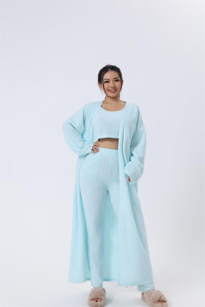 "Cozy Pajama Set, 3 Piece Lounge Set, Cute Loungewear, Warm Suit Sets, Matching Set, Lounge Set, 3 Piece Pant Sets, Women Winter Dress - MANDOTOS"