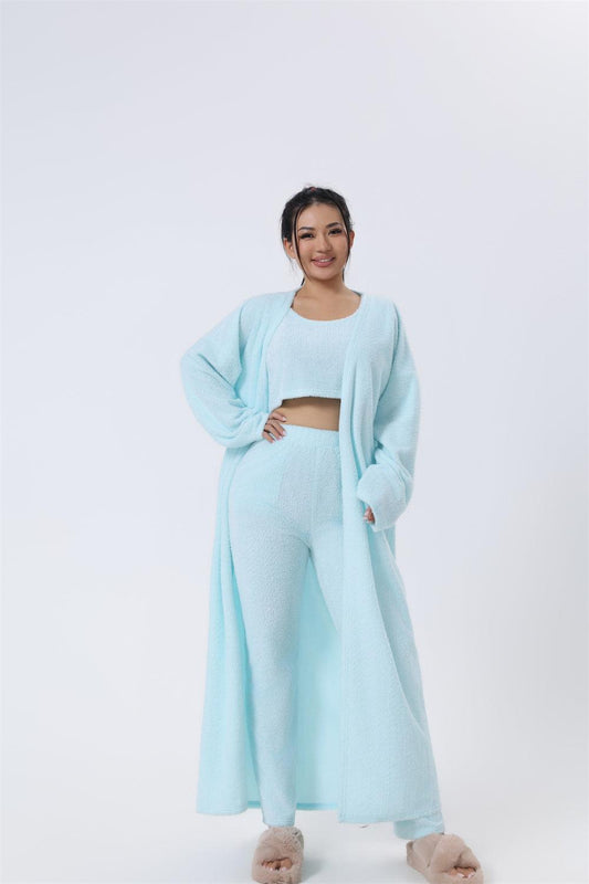 "Cozy Pajama Set, 3 Piece Lounge Set, Cute Loungewear, Warm Suit Sets, Matching Set, Lounge Set, 3 Piece Pant Sets, Women Winter Dress - MANDOTOS"