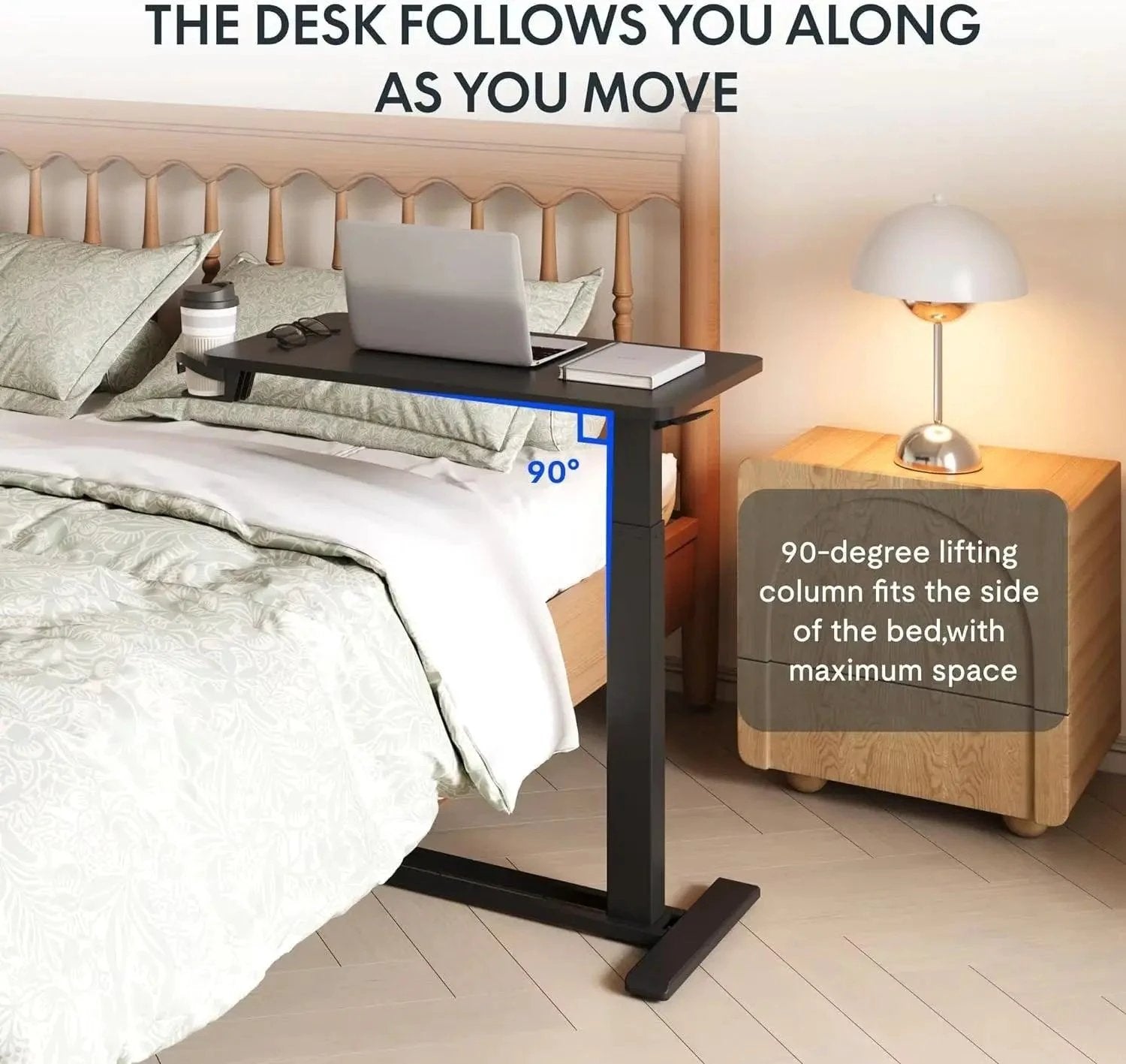 Standing Scroll Table With Hidden Wheels Side Table Height-adjustable Bed Table - MANDOTOS