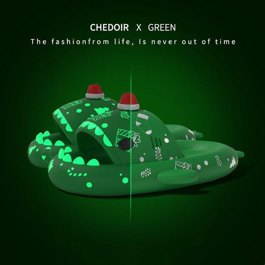"Halloween And Christmas Shoes Ins Luminous Shark Slippers Couple Men Women House Shoes Non-slip Bathroom Slippers Home - MANDOTOS"