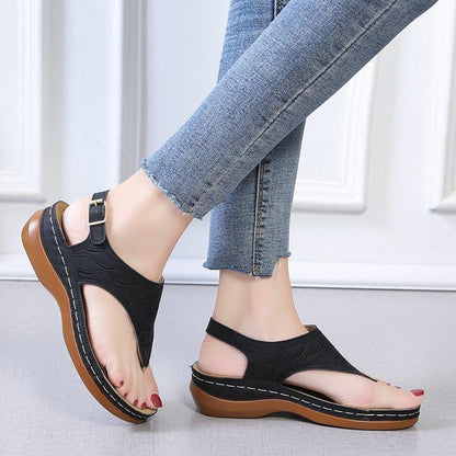 "Casual Sandals Women's Wedge Heel Solid Color Flip Flop Sandals - MANDOTOS"