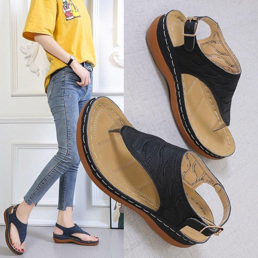 "Casual Sandals Women's Wedge Heel Solid Color Flip Flop Sandals - MANDOTOS"